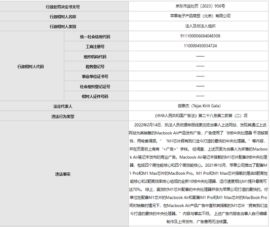 Apple fined 200000 yuan for publishing false advertisements