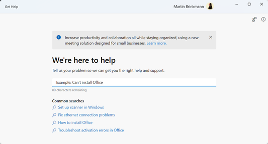 When users try to 'get help' on Win10, Microsoft will now display Teams advertisements